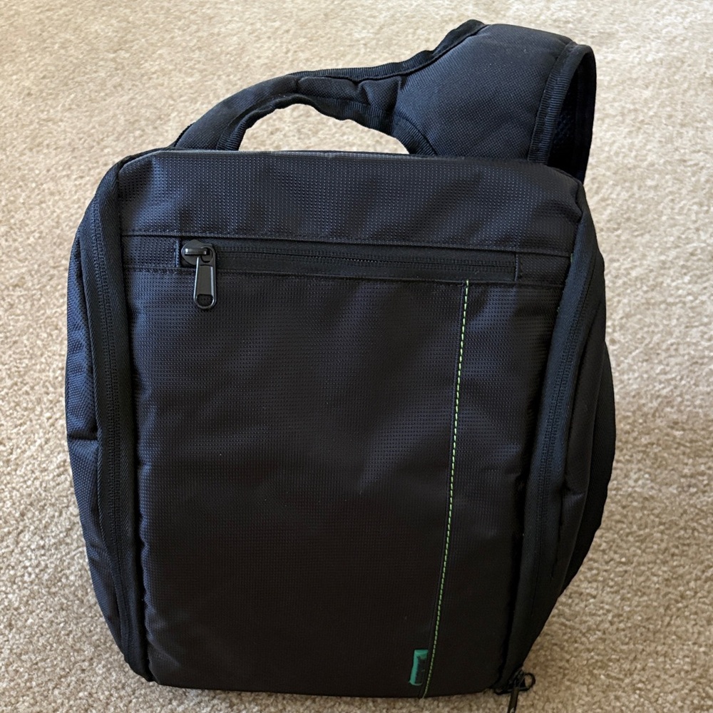 Compact Black Messenger Sling Bag with Green Accent